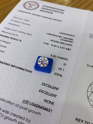 Купить 3.23CT G VS1 3EX CVD Laboratory Created Diamonds Сертификат IGI LG626434631 online manufacture