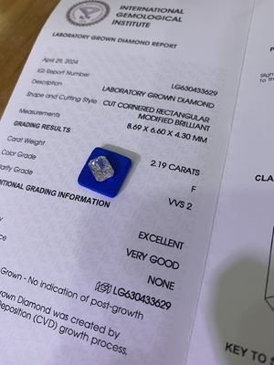 Купить 2.19ct Лабораторная бриллиантовая лучевая резьба CVD F VVS2 EX VG N IGI LG630433629 online manufacture