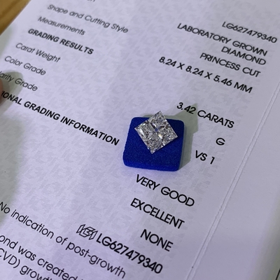 Купить 3.42CT G VS1 EX VG CVD Лабораторные выращенные бриллианты Princess Cut OEM ODM online manufacture