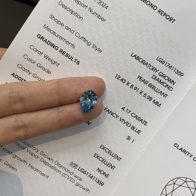 Купить Fancy VIVID BLUE Pear Cut Lab Grown Diamonds 4,17 карат SI1 OEM ODM online manufacture