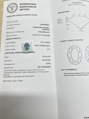 Купить Синий 4.01ct VS1 CVD Лабораторные бриллианты искусственные бриллианты для изготовления ювелирных изделий online manufacture