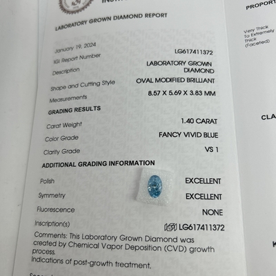 Купить 1.4ct Лабораторно изготовленные бриллианты овальный разрез CVD Fancy Vivid Blue VS1 2EX N IGI Certified online manufacture