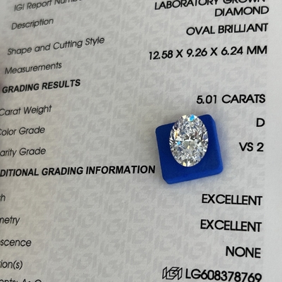 Купить 5.01ct Человек сделал бриллианты овальный разрез CVD D VS2 2EX N IGI лабораторные бриллианты online manufacture