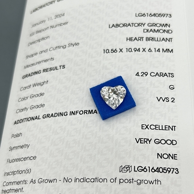 Купить 4.29ct Лабораторно выращенные бриллианты Сердечный разрез CVD G Цвет VVS2 2EX N IGI online manufacture