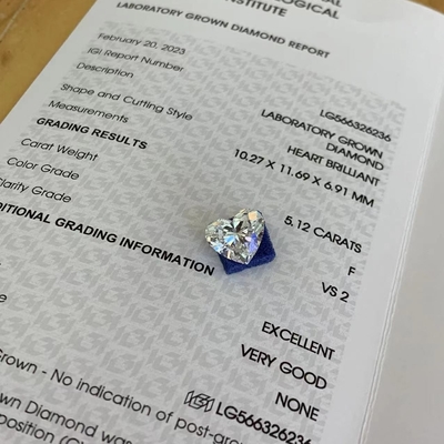 Купить 5.12ct Сердечная лаборатория выращенные бриллианты CVD F VS2 2EX N IGI LG566326236 online manufacture
