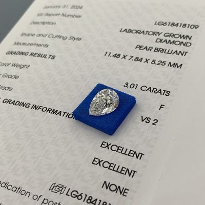 3.01CT F Цвет VS2 Прозрачность 2EX Жемчужная форма Лабораторно выращенный алмаз