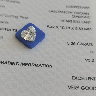 3.26ct Сердцеобразная лаборатория Алмазный СВД H VS2 2EX N IGI LG539231988