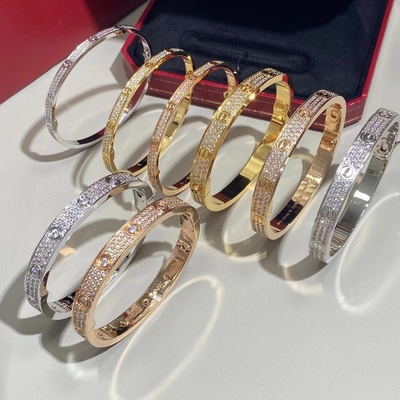 GH VS Bangle Павированный бриллиантовый браслет Любовь Естественные бриллиантовые украшения